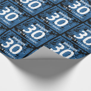 För stenBLÅTT för 30års födelsedag trettio m Presentpapper