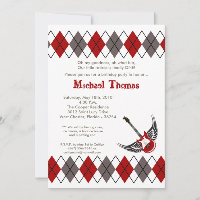 för stengitarr för pojke 5x7 Punk födelsedagsfest Inbjudningar (Framsida)