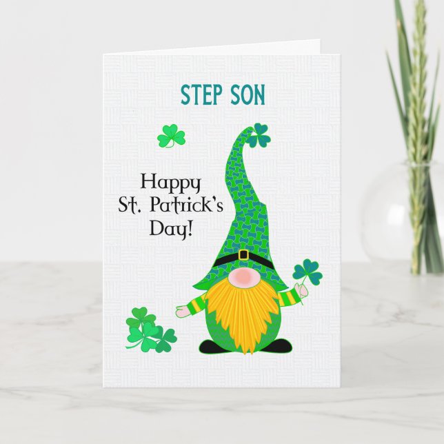 För Stepson St Patrick Roligt Leprechaun Card Kort (Framsida)
