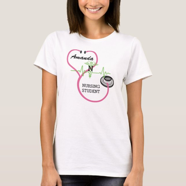 För stetoskopCaduceus för EKG rosa namn för Tee Shirt (Framsida)