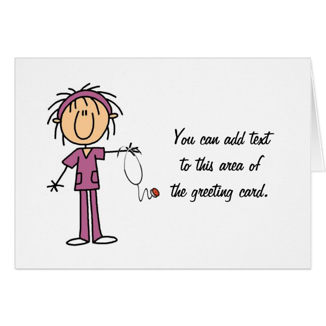 För stick figursjuksköterska för vit kvinnliga hälsningskort (Framsidan Horizontal)