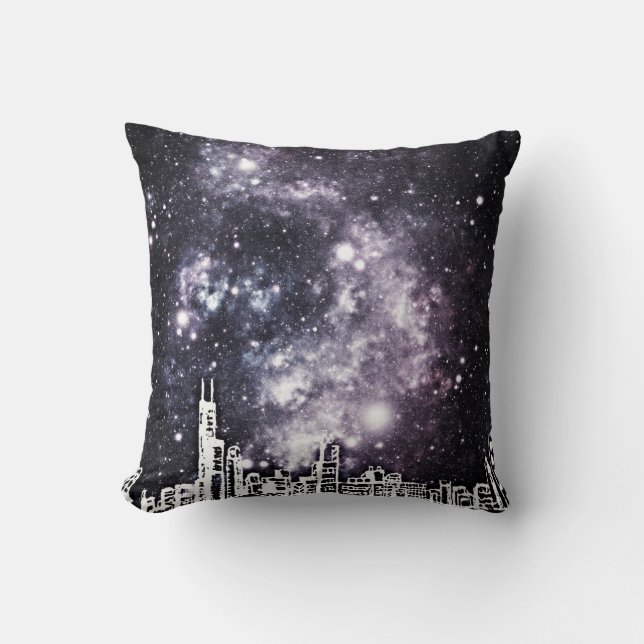 För stilstad för svart & för vit Starry himmel för Kudde (Framsida)