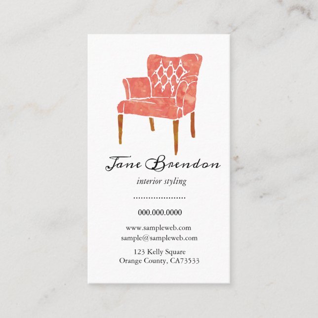 För stolinredingsdesign för vattenfärg fransk visitkort (Framsida)