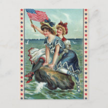 För strandkvinnor för vintage patriotisk vykort