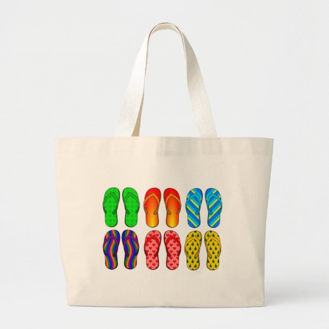 För strandtema för flinflip flops färgrika roliga jumbo tygkasse (Framsidan)