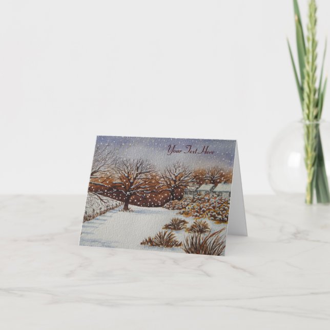 För stugasnö för jul lantlig konst för plats helgkort (Framsida)