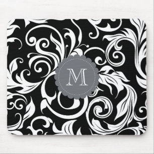 För svart blom- tapet vitMonogram för elegant Musmatta