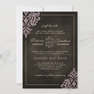 För svart tavla och damastast bröllopinbjudningar inbjudningar