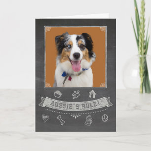 För svart tavlafödelsedag för australian shepherd kort
