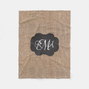 För svart tavlalooken för Burlap den Monogrammed Fleecefilt