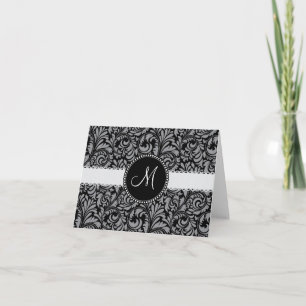 För svartgrått för Monogram initial blommönster Anteckningskort