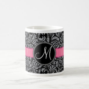 För svartgrått för Monogram initial blommönster Kaffemugg