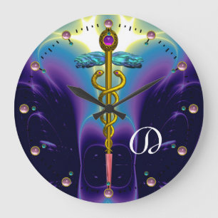 För symbolblått för GULD- CADUCEUS medicinsk Stor Klocka