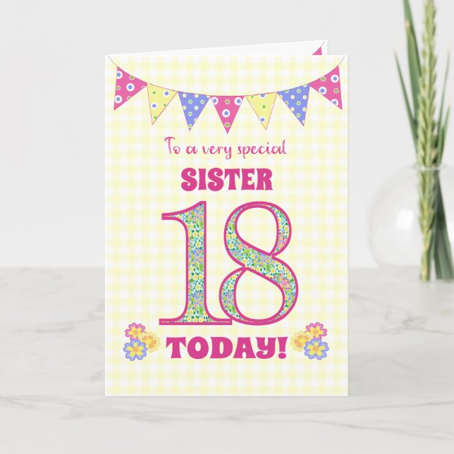 För syster 18: e födelsedagskalet Primrose och Bun Kort (Framsida)