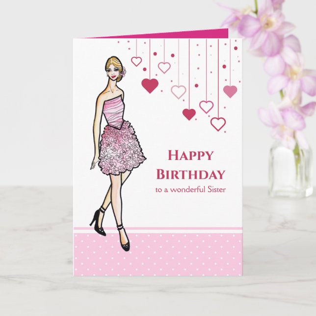 För syster på Birthday Girl med Rosa ros Dress Kort (Orkide)