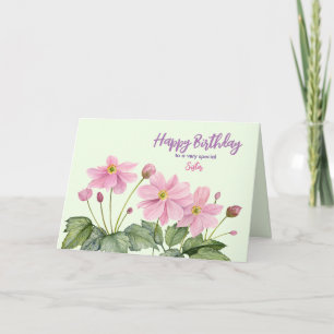 För syster på Birthday Rosa Japanemone Kort