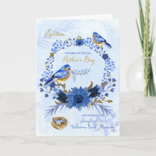 för Syster på Bluebirdsen Mors dag Watercolor Kort