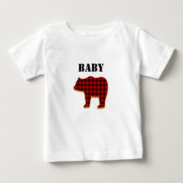 För t-skjorta för babybjörnbarn pläd buffel t shirt (Framsida)