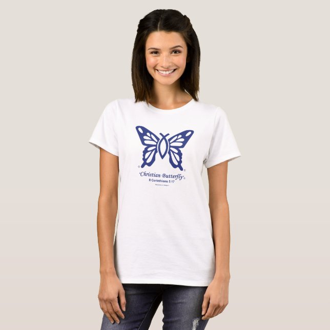 För T-tröjamarin "för kristen fjäril" logotyp Tee Shirt (Hel framsida)