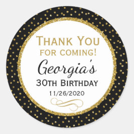 För tackfavör för födelsedag svart guld- märkre runt klistermärke