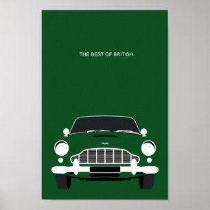 För tävlagrönt för klassiker DB5 brittisk sportbil Poster