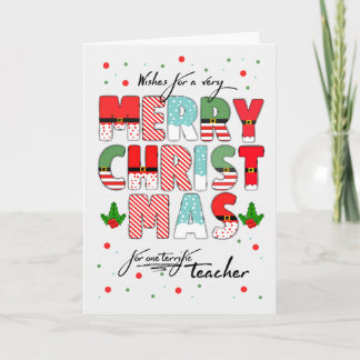 for Teacher Merry Christmas Decorated Lettering Helgkort