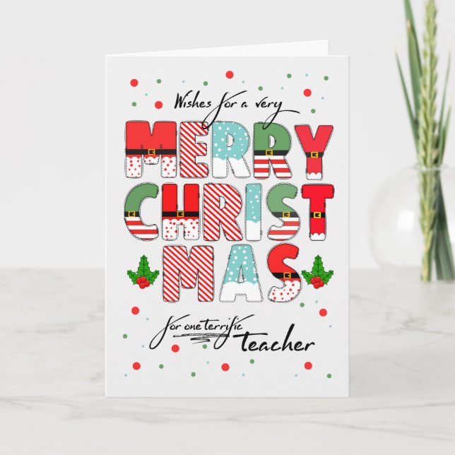 for Teacher Merry Christmas Decorated Lettering Helgkort (Framsida)