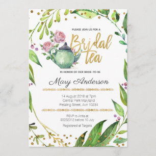 För Teaparty för grönska botanisk brud- inbjudan