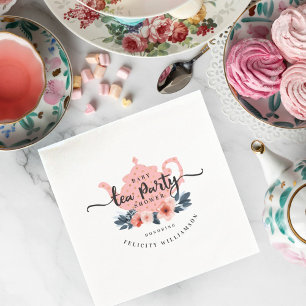 För Teaparty för rosa vintage blom- baby shower Pappersservett