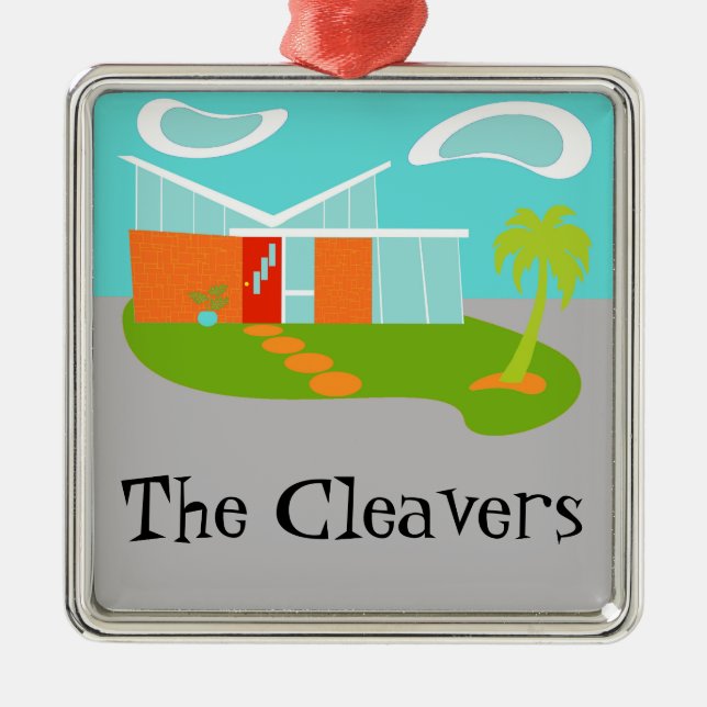 För tecknadhus för mitt- århundrade modern prydnad julgransprydnad metall (Framsidan)