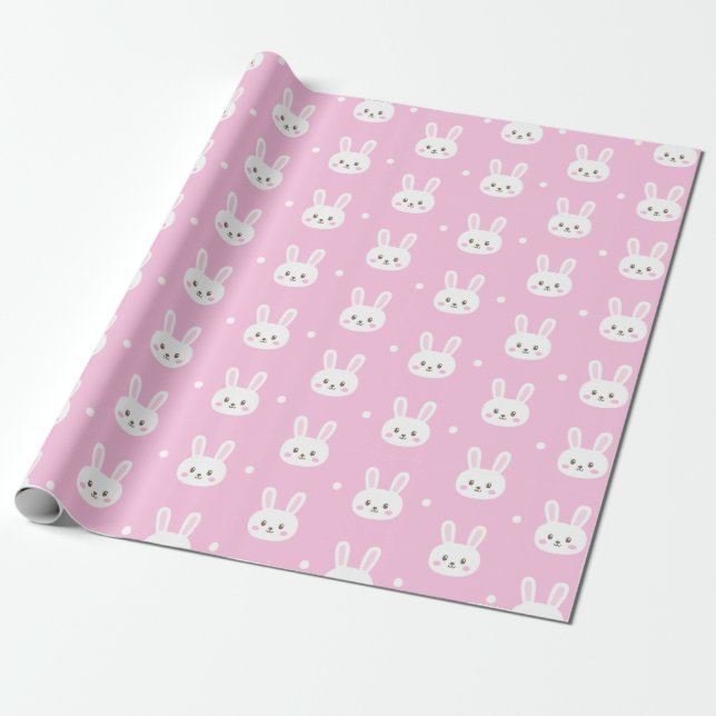 För tecknadkanin för baby rosa gulligt fluffigt presentpapper (Utrullad)