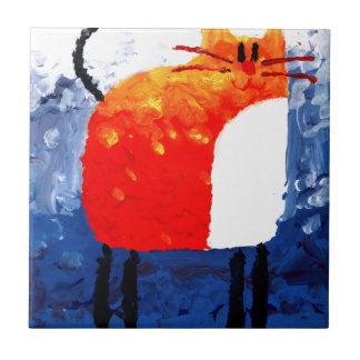 För teckningmålning för katt handgjord rolig konst kakelplatta