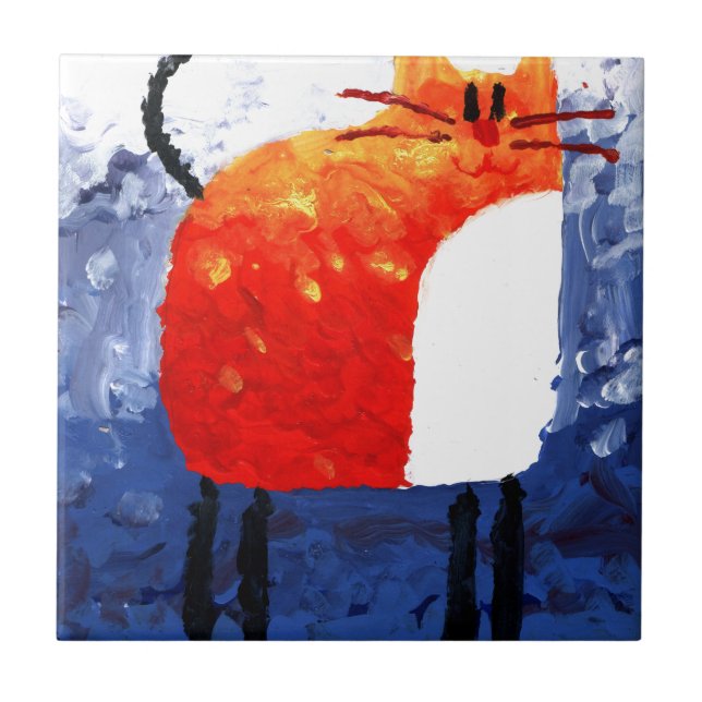 För teckningmålning för katt handgjord rolig konst kakelplatta (Framsidan)