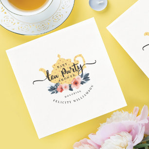 För tekannaTea för gul vintage blom- baby shower Pappersservett