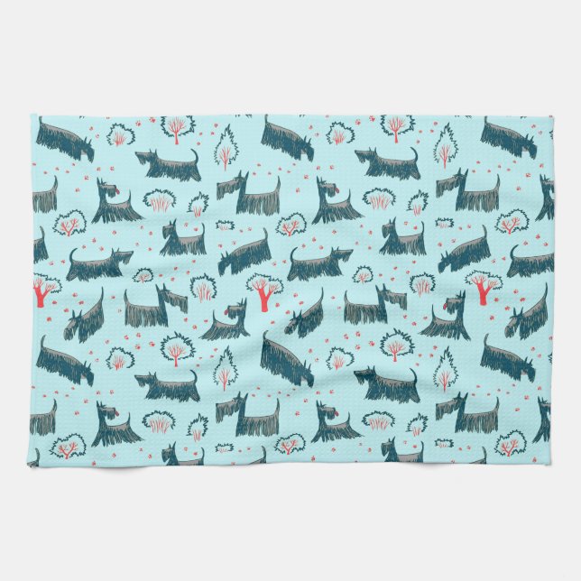 För TerrierScottie för blått Scotch husdjur för Kökshandduk (Horisontell)