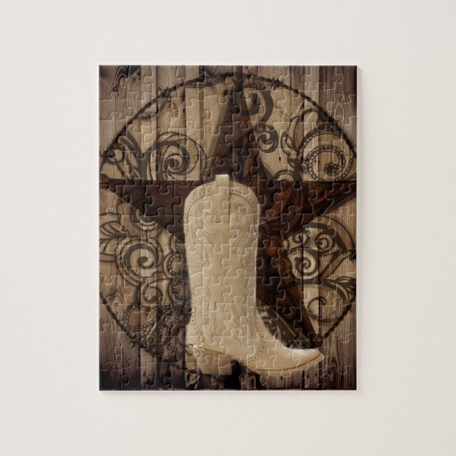 För Texas för ladugård Wood cowgirl för westernt Pussel (Vertikal)