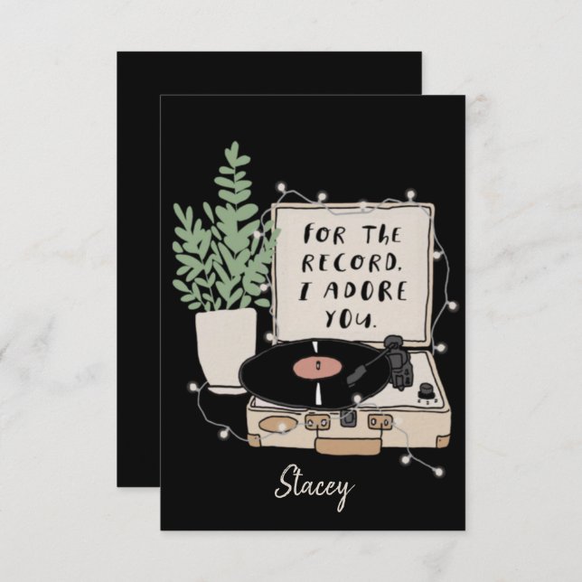 For the Record, I Adore You Valentine Card (Fram/baksida)