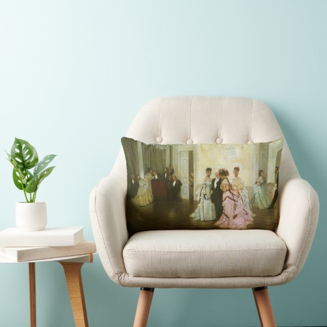 För tidigt av James Tissot, gammal viktoriansk kon Lumbarkudde (Stol)