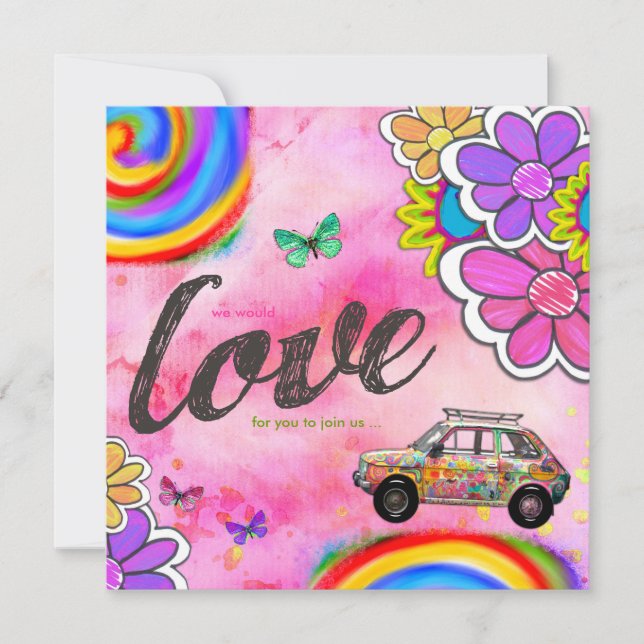 För Tiefärg för GC | Hippy rosor för inbjudan (Framsida)