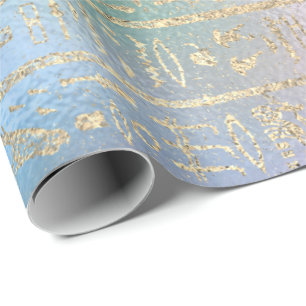 För Tiffany för egyptiska Hieroglyphs guld- blå Presentpapper