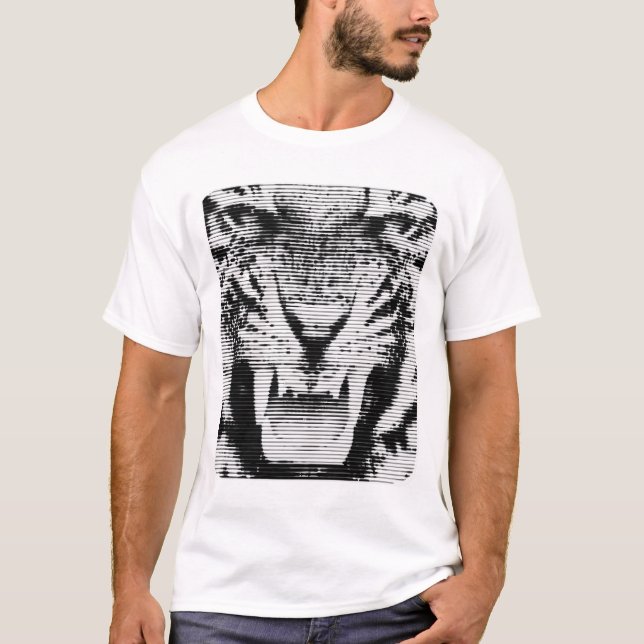 För tigervågrät för arg svart linjer tee shirt (Framsida)