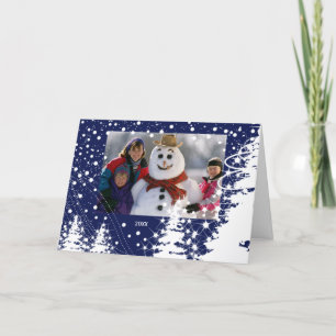 För trädfamilj för snö doldt kort för foto för jul