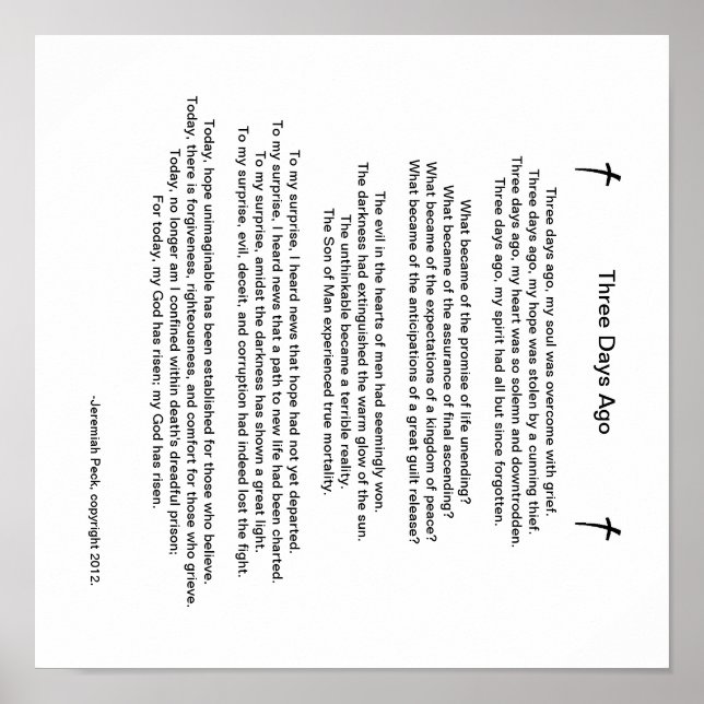 "För tre dagar sedan" Påsk Dikt Poster (Framsidan)