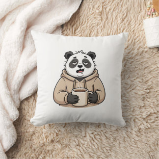 För trött för att fungera Panda Kaffe Tecknad Film Kudde