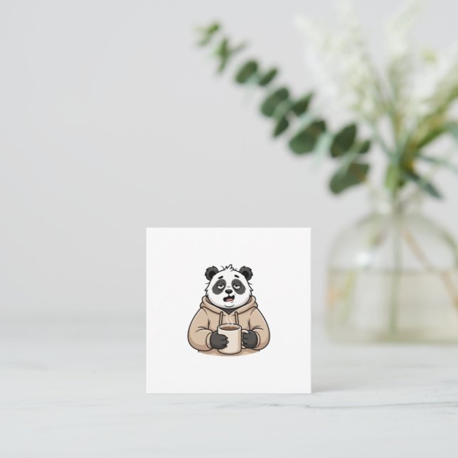 För trött för att fungera Panda Kaffe Tecknad Seri Fyrkantigt Visitkort (Stående Fram)