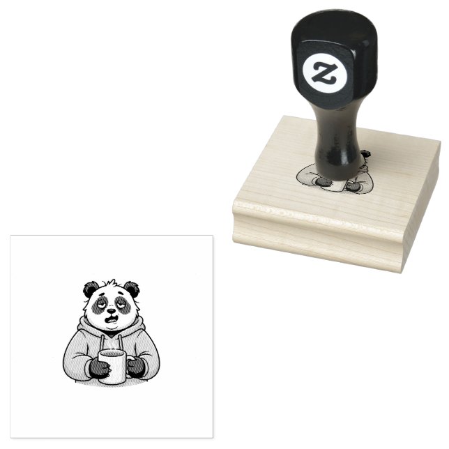 För trött för att fungera Panda Kaffe Tecknad seri Stämpel (Stämplad)