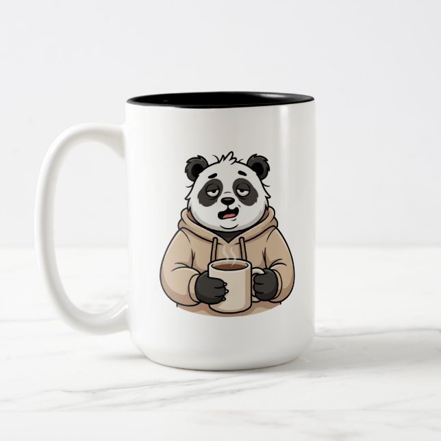 För trött för att fungera Panda Kaffe Tecknad Seri Två-Tonad Mugg (Vänster)