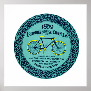 För turkosColumbia för vintage gul annons cykel Poster