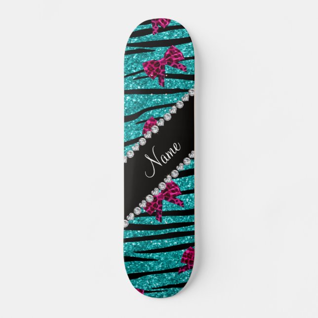 För turkoszebra ränder för anpassningsbar kända old school skateboard bräda 18 cm (Framsida)