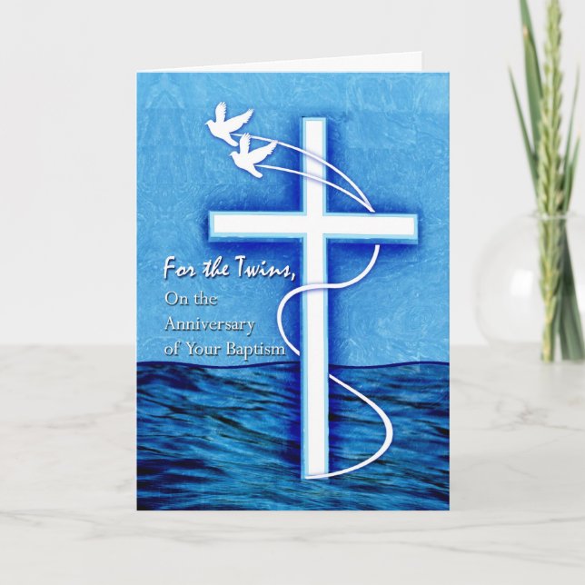 För Twillingar Årsdag för baptismduva och Kor Kort (Framsida)